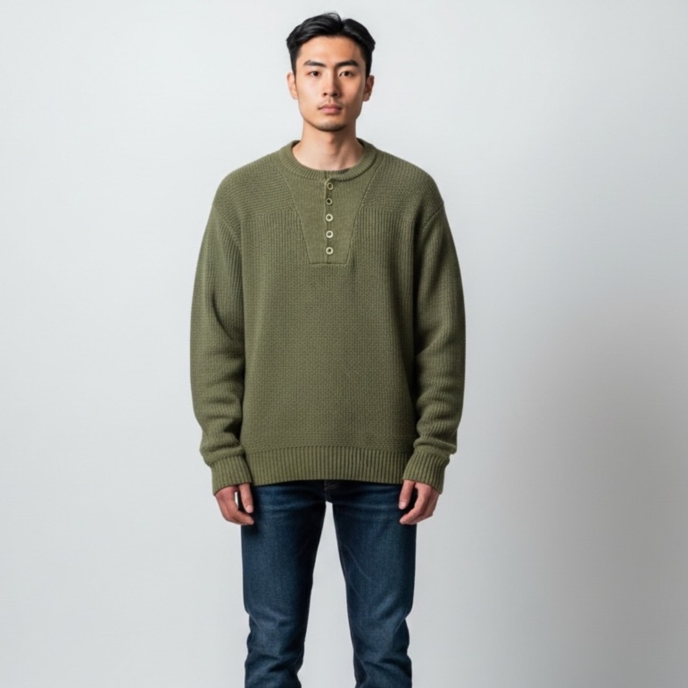 RedHead Men’s‎ Henley Knit Sweater Size XL Green Heavyweight Textured Pullover